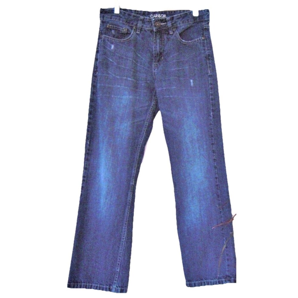 Carbon Jeans Womens Size 29/30 Blue Distressed Embroidered Pockets Whiskers